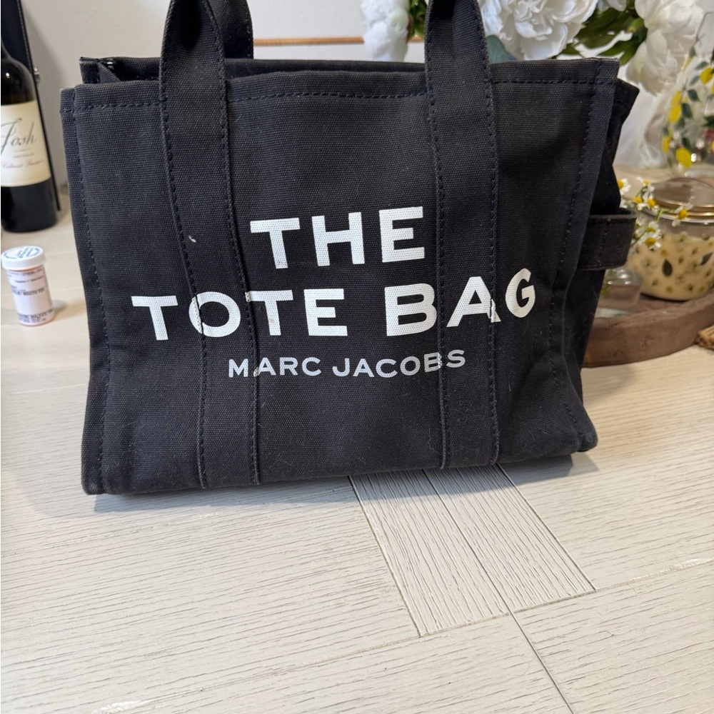 Marc Jacobs Black Canvas Tote Bag with Bold Lettering